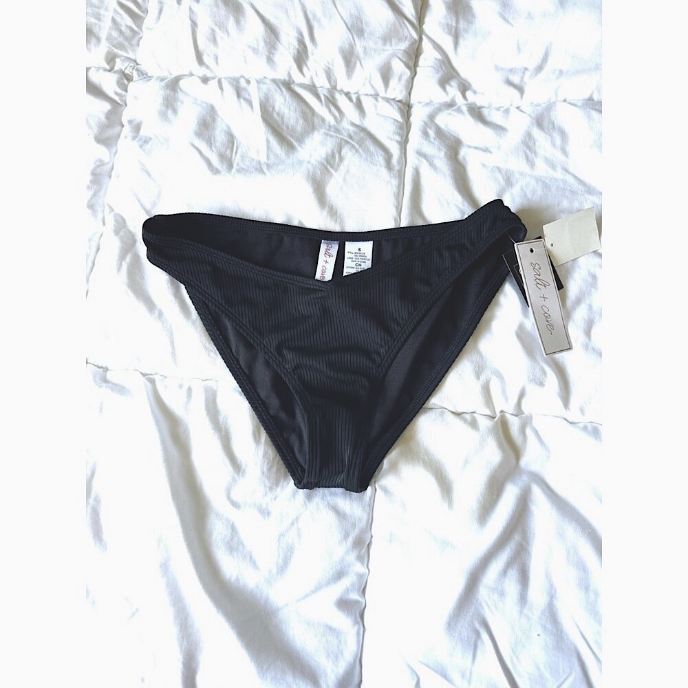 NWT Salt + Cove Black Ribbed Bikini Bottoms - S